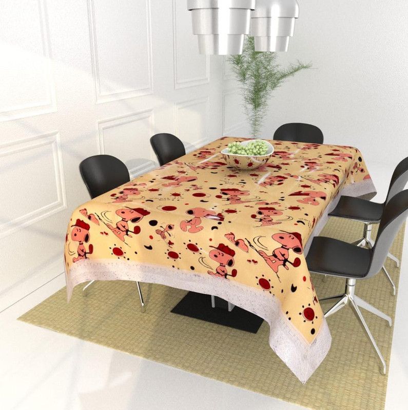 Printed 6 Seater Table Cover  (Peach, PVC)