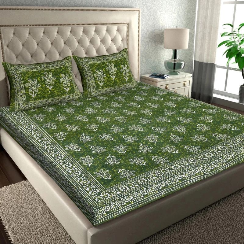 Jaipur Cotton 144 TC Cotton Double Jaipuri Prints Flat Bedsheet  (Pack of 1, Multicolor)