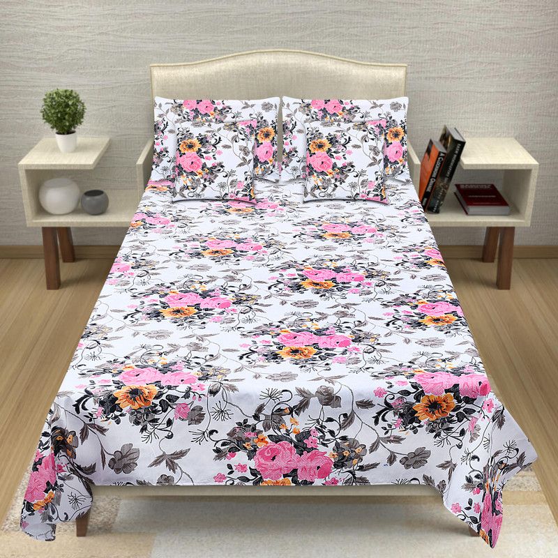 STYLISHUP 220 TC Polycotton Queen 3D Printed Flat Bedsheet  (Pack of 1, Pink)