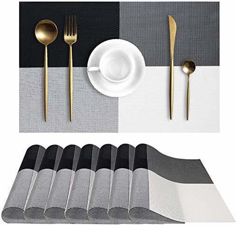 Onlyeasy Rectangular Pack of 4 Table Placemat  (Black, PVC)