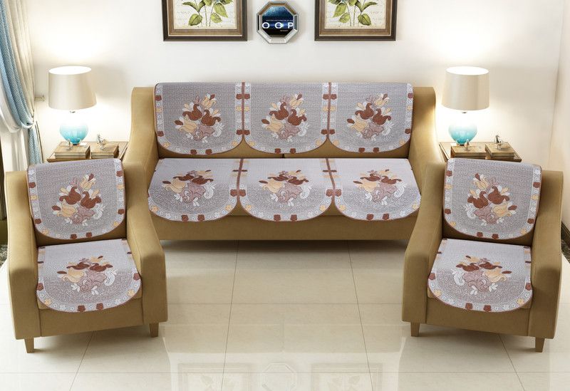 CRIMSON Silk Floral Sofa Cover  (Coffee Pack of 10)