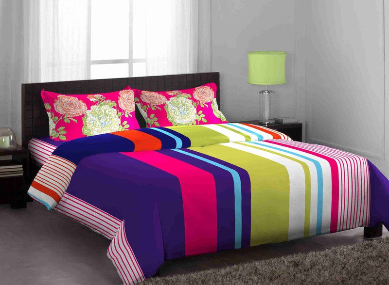 STELLAR HOME 144 TC Cotton Queen Abstract Flat Bedsheet  (Pack of 1, Green, Blue)