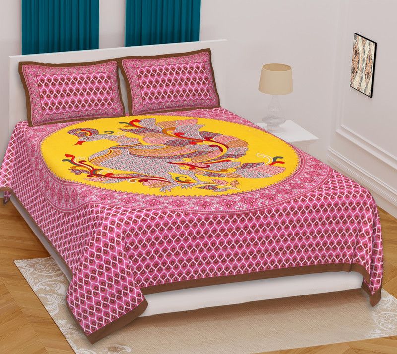 Indian Royal Fashion 280 TC Cotton Double Jaipuri Prints Flat Bedsheet  (Pack of 1, Maroon)