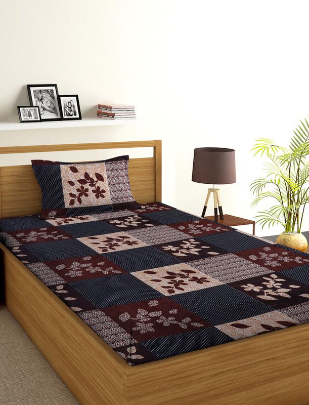 RisingStar 180 TC Cotton Double Printed Flat Bedsheet  (Pack of 1, Brown)
