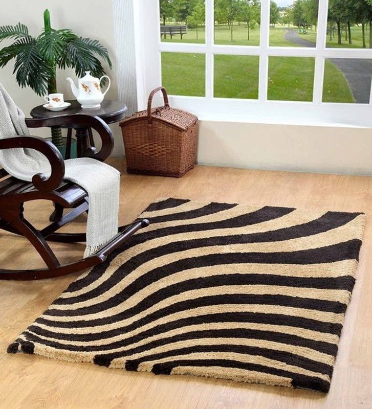 TRENDY KRAFT Yellow, Black Polyester Area Rug  (152 cm, X 274 cm, Rectangle)