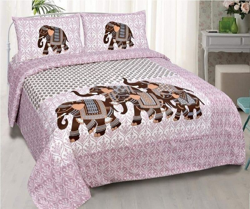 STAR HOME FURNISHINGS 152 TC Cotton Double Printed Flat Bedsheet  (Pack of 1, Pink)