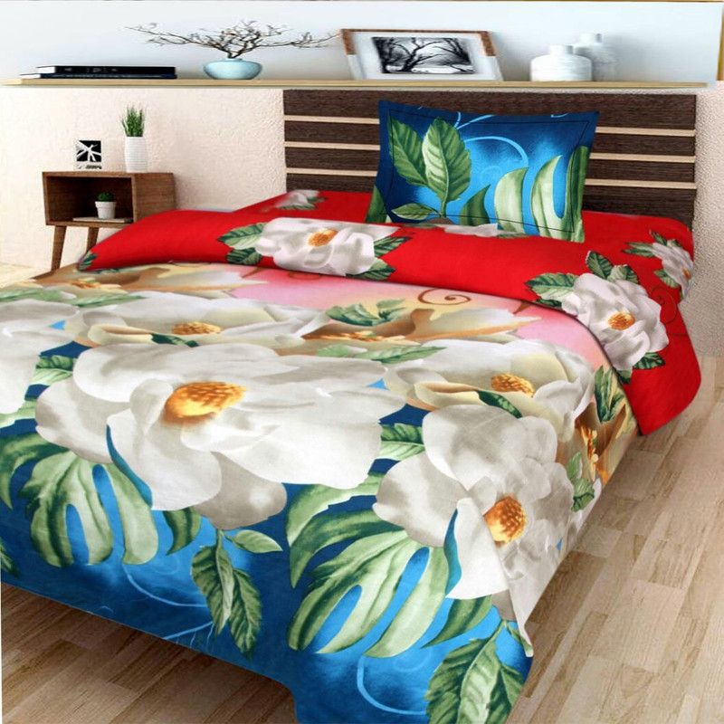 TrueValue Creations 180 TC Polycotton Single 3D Printed Flat Bedsheet  (Pack of 1, Blue)