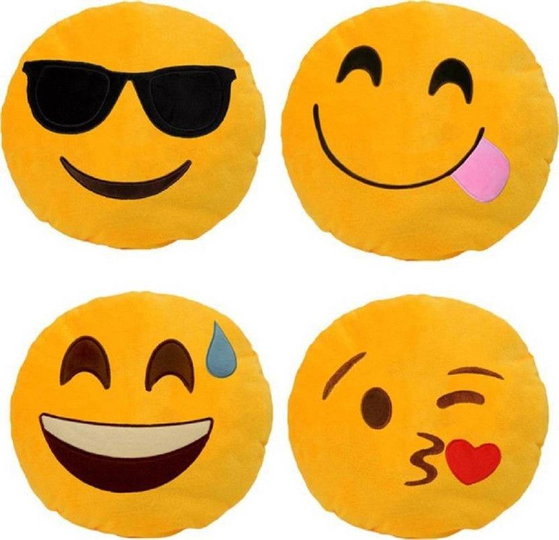 SINGHS VILLAS DECOR Microfibre Smiley Cushion Pack of 4  (Multicolor)