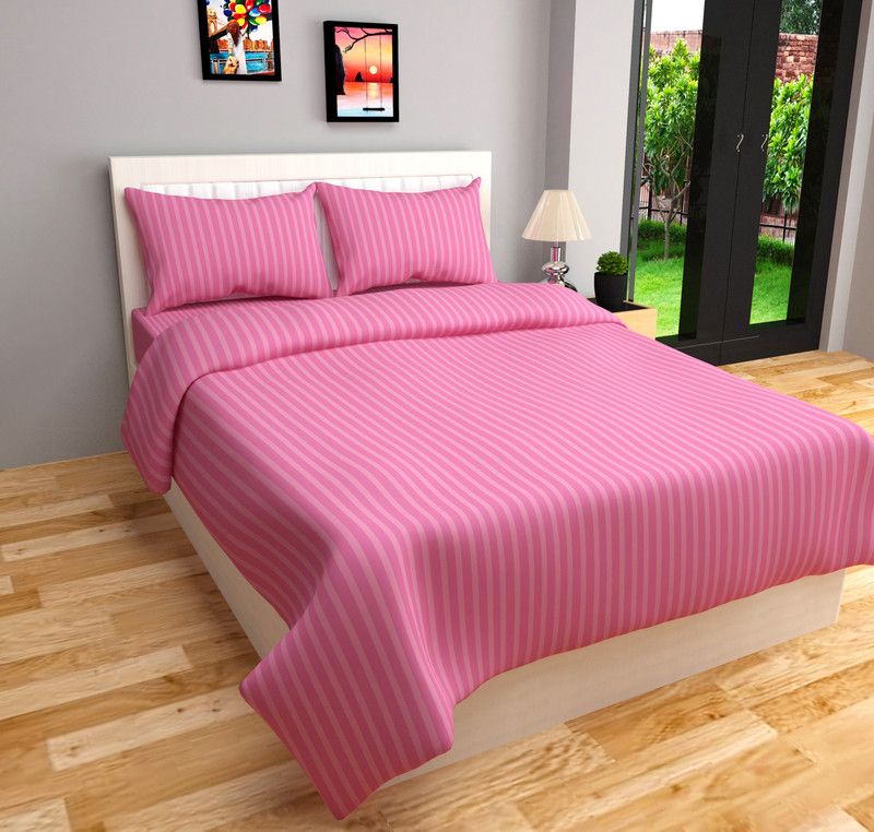 GRACE FULL 180 TC Satin King Floral Flat Bedsheet  (Pack of 1, Pink)