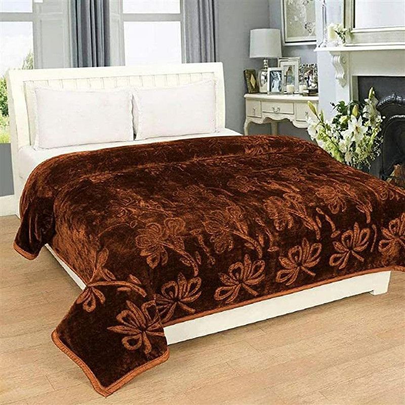 MISTIVA Floral Double Mink Blanket for Heavy Winter  (Polyester, Chocolate Brown)