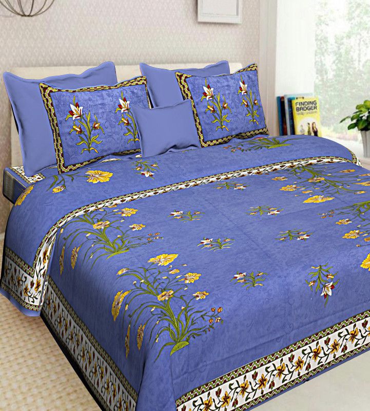shubham impex 350 TC Cotton Double Jaipuri Prints Flat Bedsheet  (Pack of 1, Multicolor)