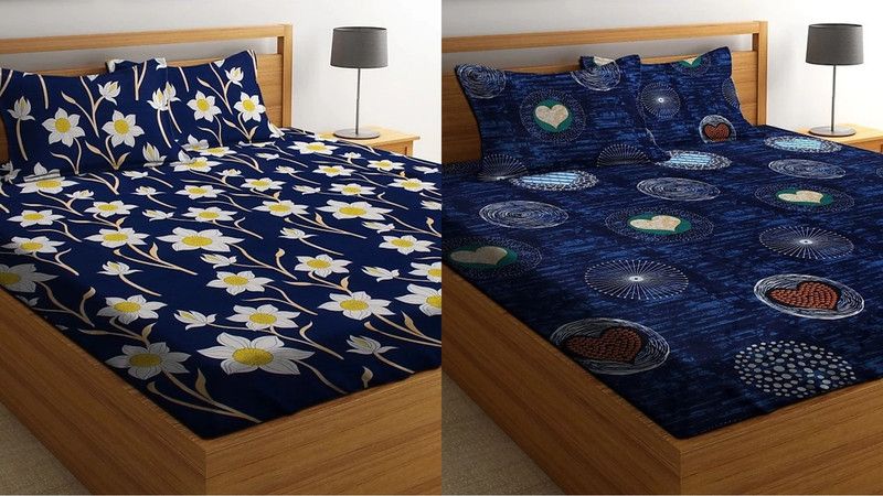 HSR Collection 160 TC Cotton Double Floral Flat Bedsheet  (Pack of 2, Multicolor)