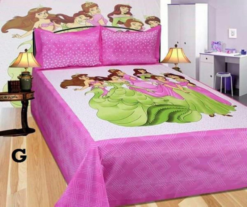 Deshing Look 150 TC Cotton Double Printed Flat Bedsheet  (Pack of 1, Pink)