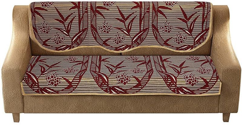manvicreations Polycotton Floral Sofa Cover  (maroon Pack of 2)
