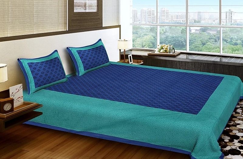 GLADSTAR 151 TC Cotton Double Printed Flat Bedsheet  (Pack of 1, Blue)