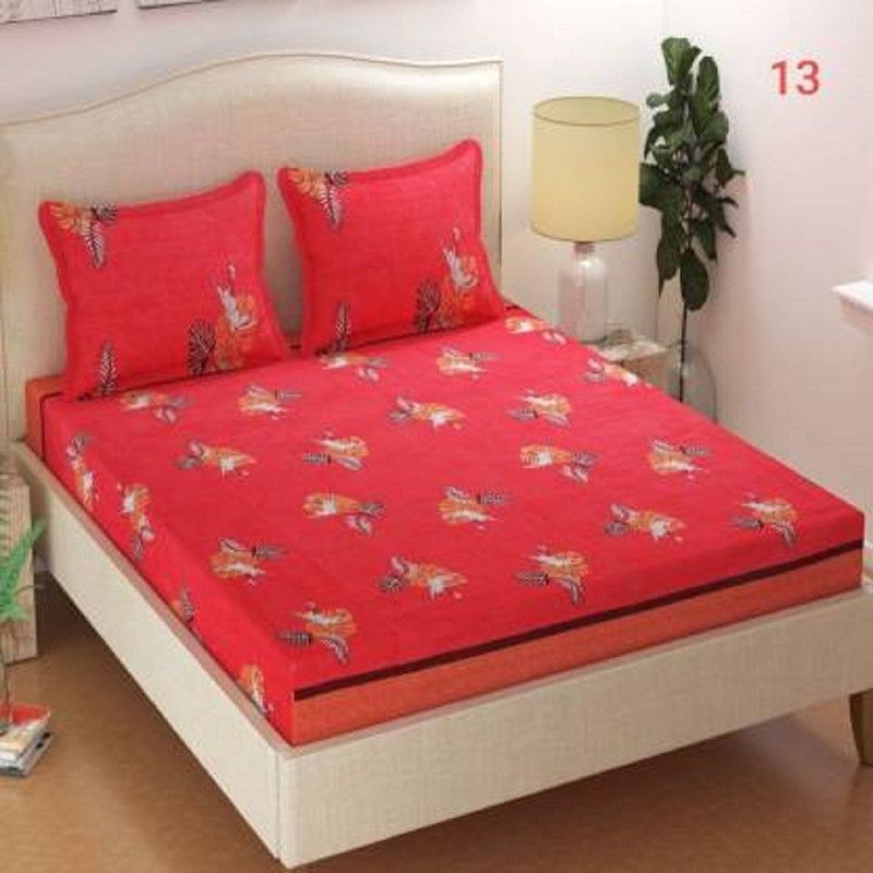 Radhey Radhey Decor 150 TC Polycotton Double Printed Flat Bedsheet  (Pack of 1, Red)