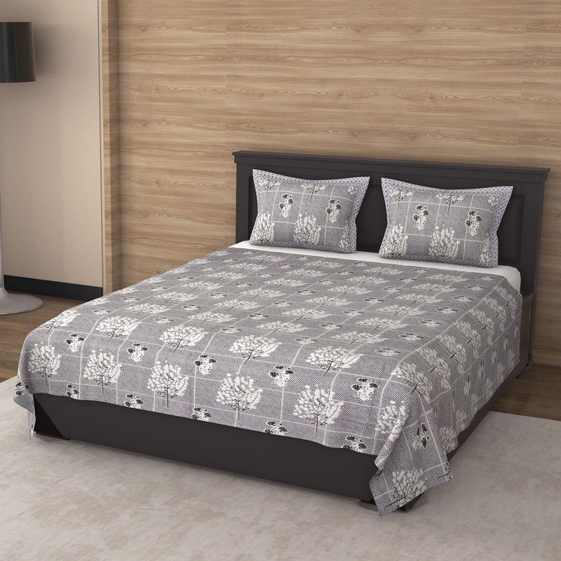 144 TC Cotton Double Striped Bedsheet  (Pack of 1, Grey)