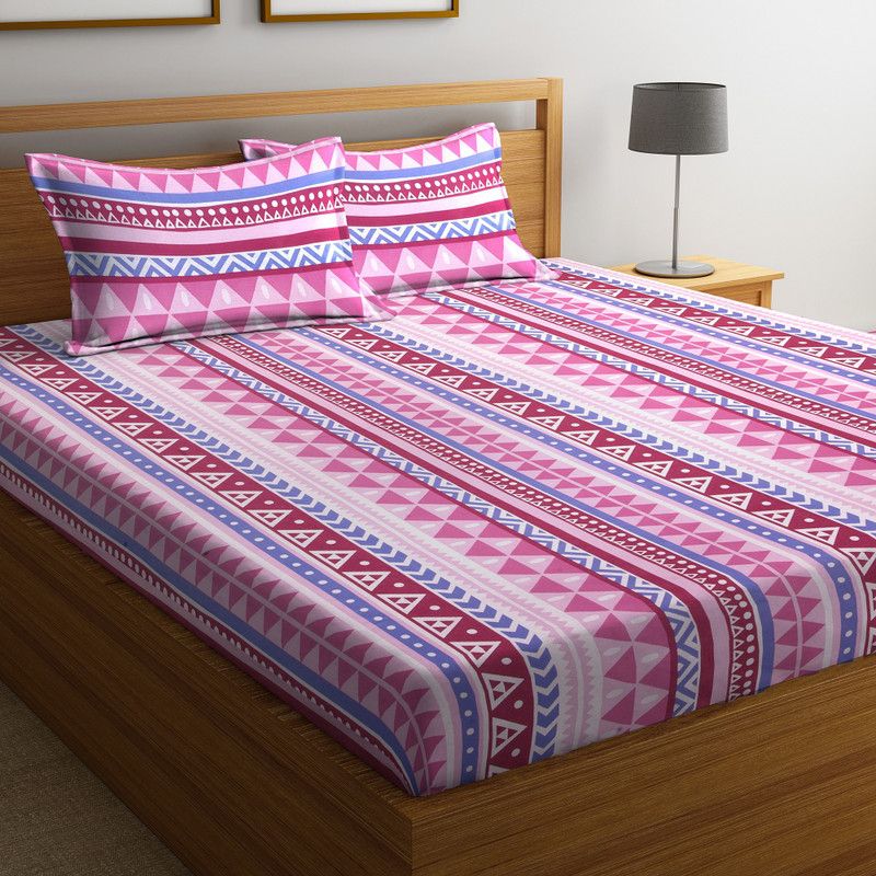 Flipkart SmartBuy 104 TC Cotton Double Jaipuri Prints Flat Bedsheet  (Pack of 1, Pink)