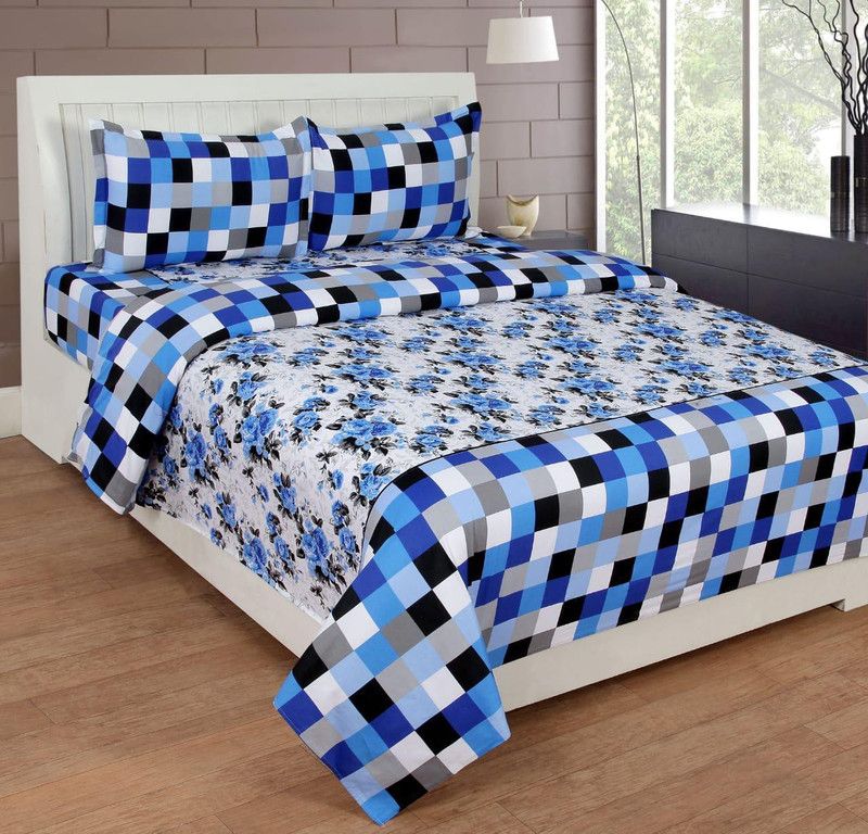 rahul home furnishing 144 TC Cotton Queen Checkered Flat Bedsheet  (Pack of 1, Multicolor)