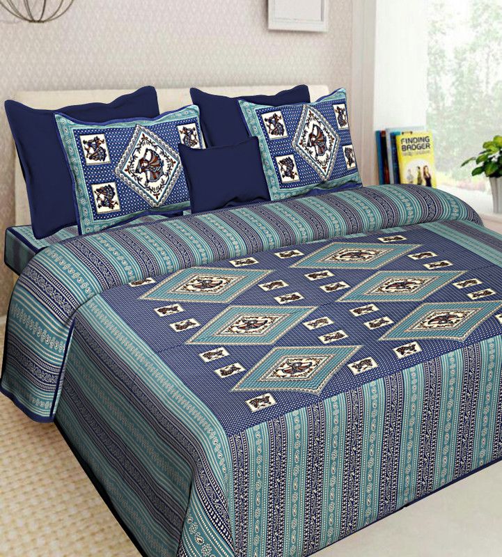 KANDY SHOP 151 TC Cotton Double Printed Flat Bedsheet  (Pack of 1, Multicolor)