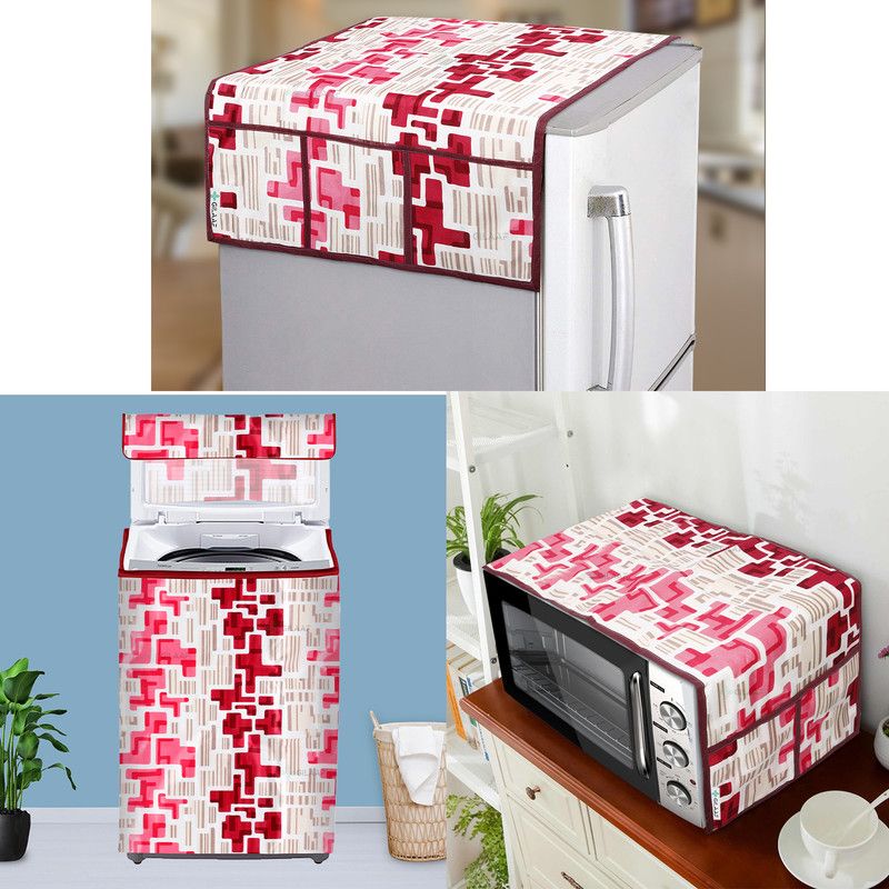 GILAAF Refrigerator Cover  (Width: 58 cm, ) With 1Pc. of Fridge Top Cover and 1Pc. Oven Cover (Color-Red, Set of-3Pcs))