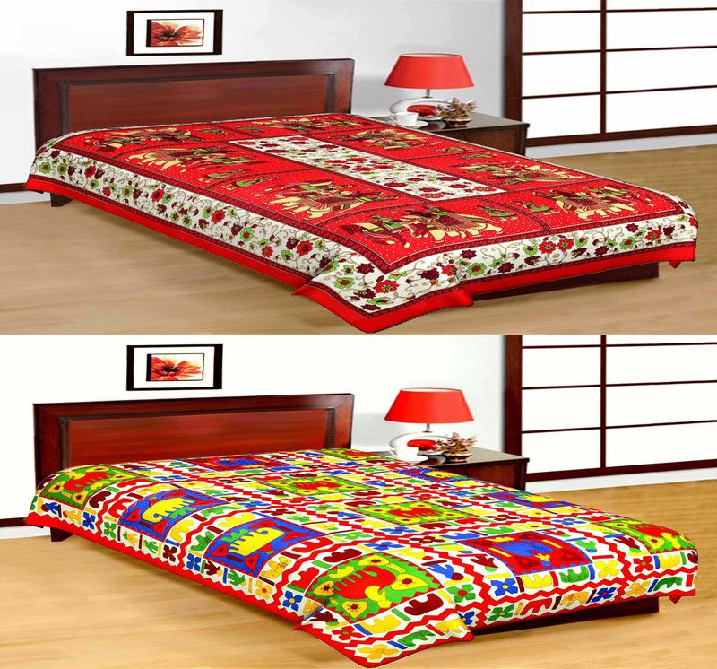 Unique Choice 120 TC Cotton Single Printed Flat Bedsheet  (Pack of 2, Multicolor)