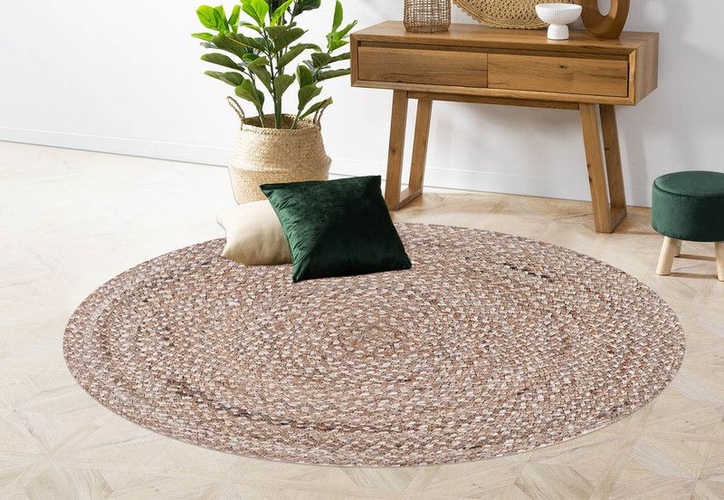 RAMAN TEXTILE Brown Jute Carpet  (120 cm, X 120 cm, Square)