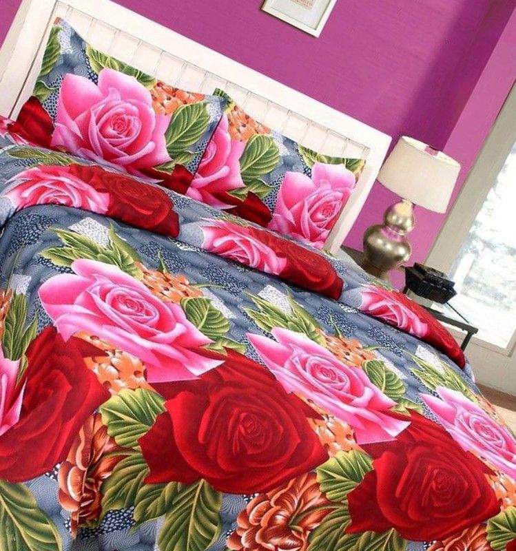 Kingly Home 140 TC Polyester Queen Floral Flat Bedsheet  (Pack of 1, Grey)