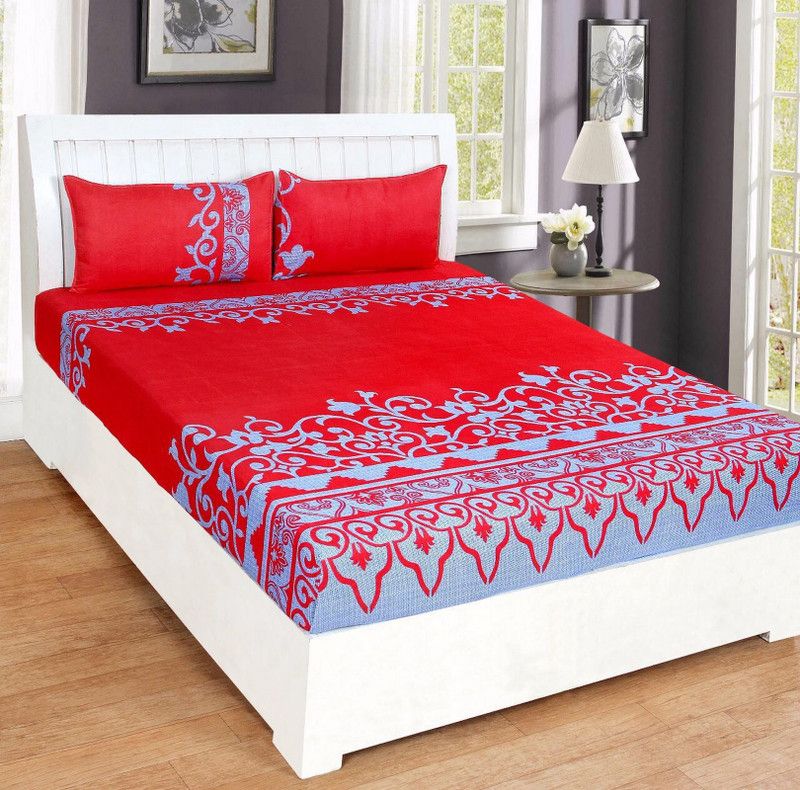 AGIDECOR 120 TC Polyester Double Printed Flat Bedsheet  (Pack of 1, Blue)