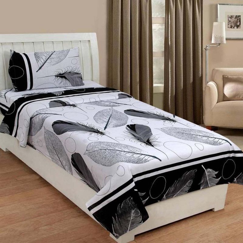 Twinkle Star's 180 TC Polycotton Single Self Design Flat Bedsheet  (Pack of 1, white Multicolor)