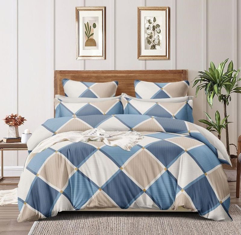 Dream Living 90 TC Microfiber Queen Geometric Flat Bedsheet  (Pack of 1, Blue)