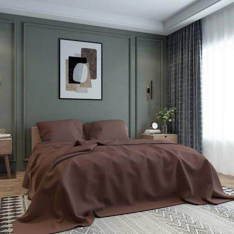 Everlush 280 TC Cotton Double Solid Flat Bedsheet  (Pack of 1, Brown)