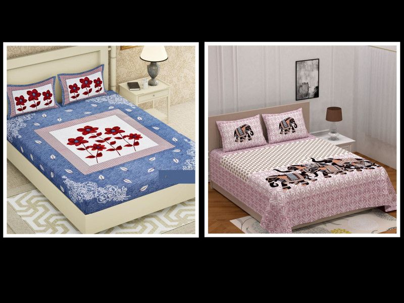 144 TC Cotton Double Floral Bedsheet  (Pack of 2, Design57)