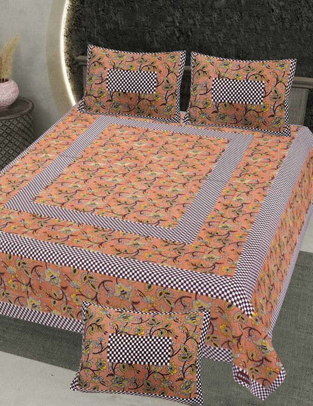 himu creation 200 TC Cotton Double Printed Flat Bedsheet  (Pack of 1, light orange)