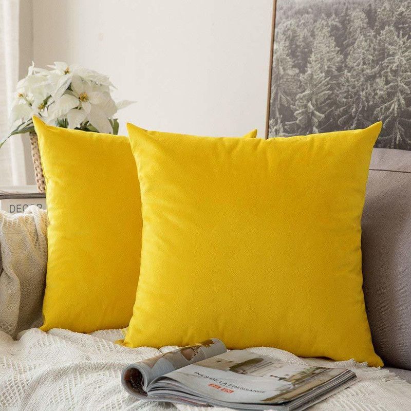 MeeFactory Soft Cushion, Pillow for Sofa Living Room and Bedroom, 16 x 16 Inch Microfibre Solid Cushion Pack of 2  (Yellow)