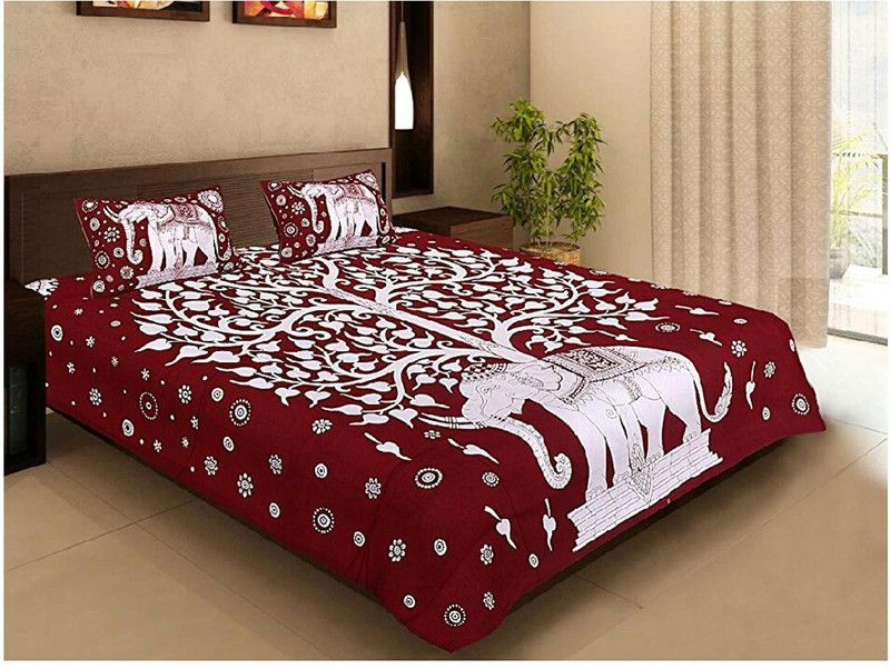 VIHALIESY 159 TC Cotton Double Animal Flat Bedsheet  (Pack of 1, Red)