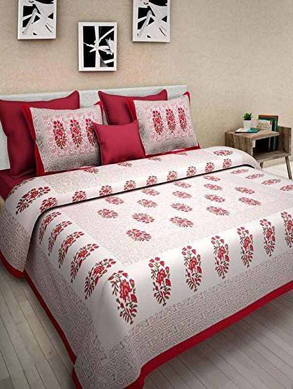 pink city special 220 TC Cotton King Printed Flat Bedsheet  (Pack of 1, Red)