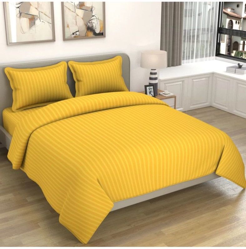 PETUNIA HOME 144 TC Microfiber King Striped Flat Bedsheet  (Pack of 1, Yellow)
