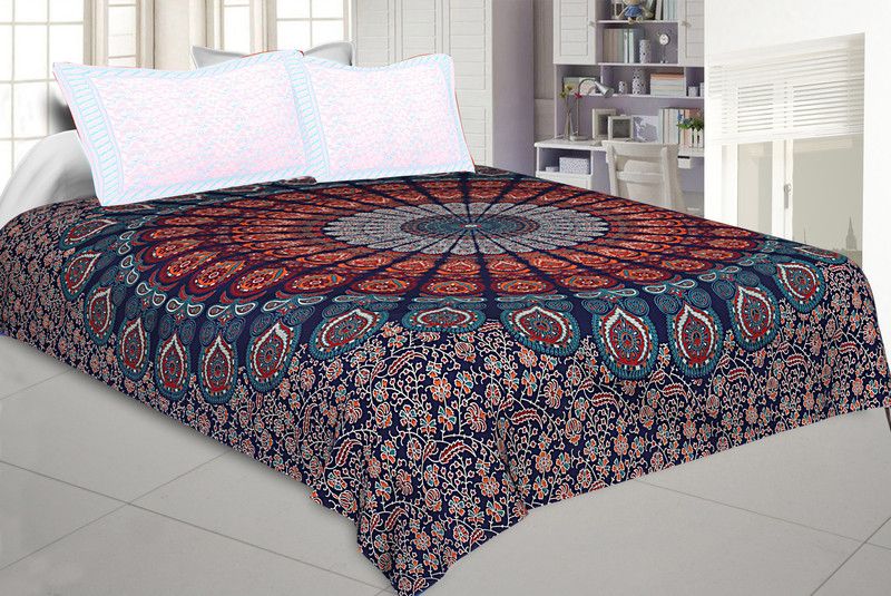 prerit collections 150 TC Cotton Double Printed Flat Bedsheet  (Pack of 1, Multicolor)
