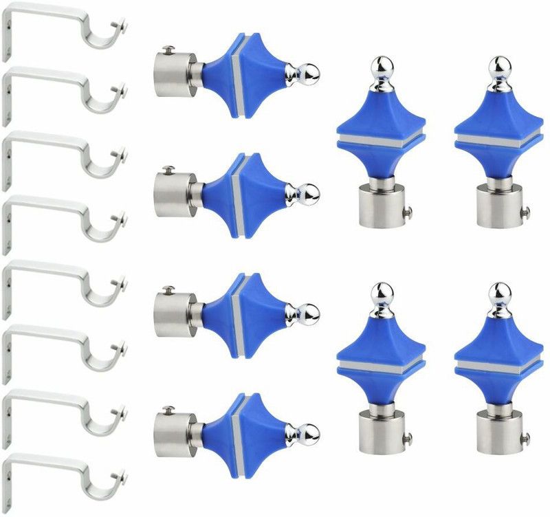 Carlos Silver, Blue Rod Rail Bracket, Curtain Knobs Metal  (Pack of 16)
