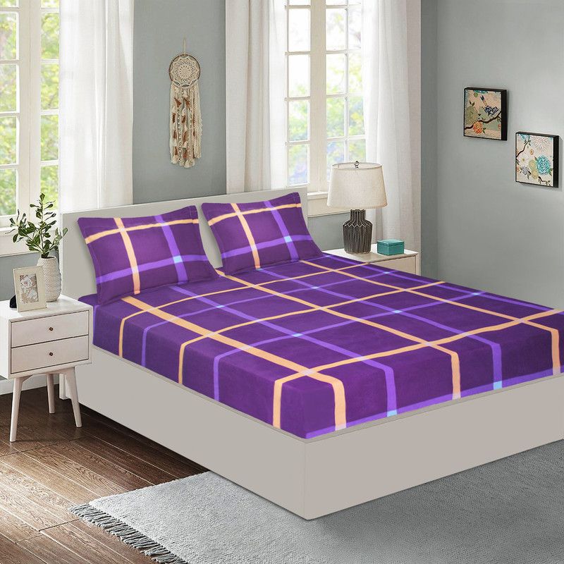 Flipkart SmartBuy 152 TC Microfiber Double Checkered Flat Bedsheet  (Pack of 1, Purple)