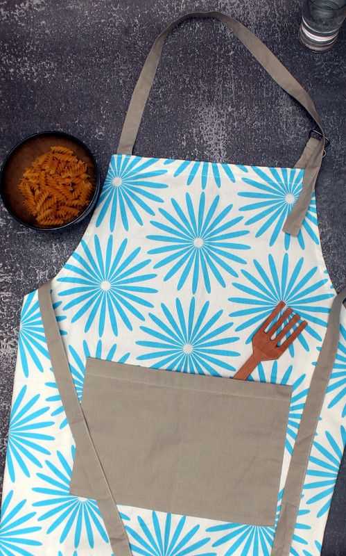 COTTON CANDY Cotton Home Use Apron - Free Size  (Blue, Single Piece)