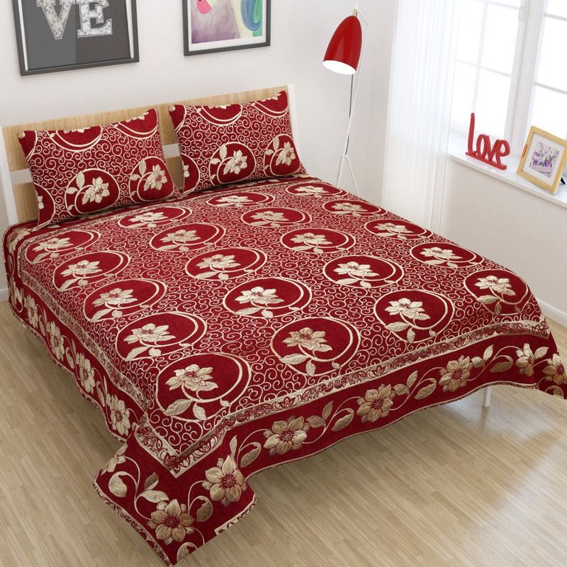 Skytex 260 TC Velvet King Printed Flat Bedsheet  (Pack of 1, Maroon)