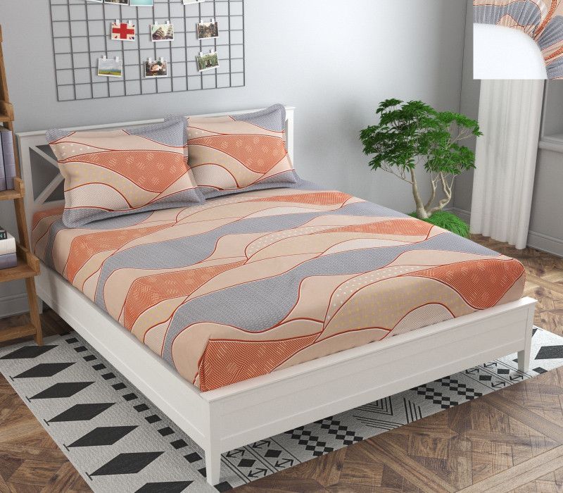 Dahlia 200 TC Polycotton Double Printed Fitted (Elastic) Bedsheet  (Pack of 1, Brown 6)