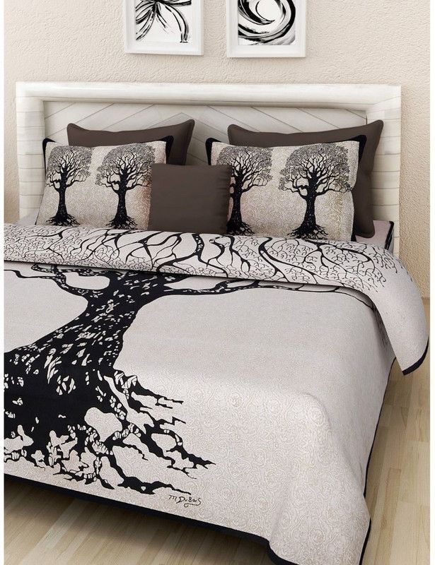 Welldeal 120 TC Cotton King Printed Flat Bedsheet  (Pack of 1, Black)