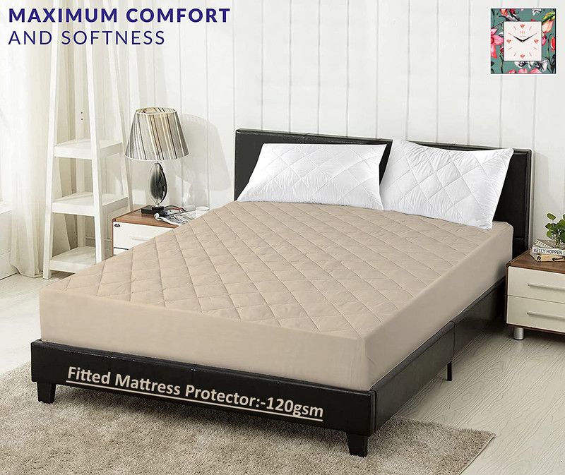 rakhi home décor Fitted Single Size Waterproof Mattress Cover  (Beige)