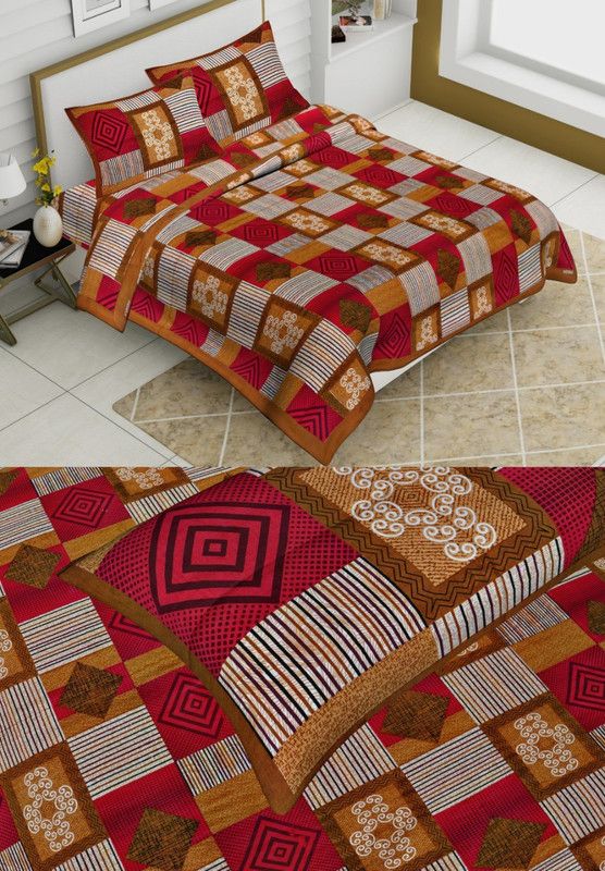 Sleepy Bees Comfort 290 TC Cotton Queen Abstract Flat Bedsheet  (Pack of 1, Brown Red)