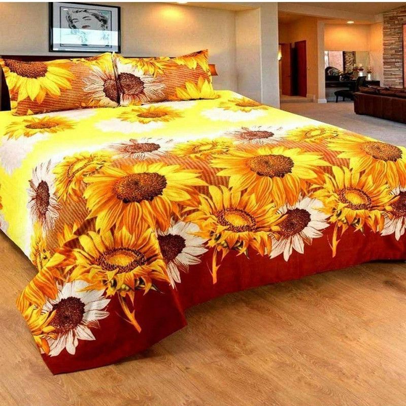 Panipat 152 TC Polycotton Double Printed Flat Bedsheet  (Pack of 1, Yellow)