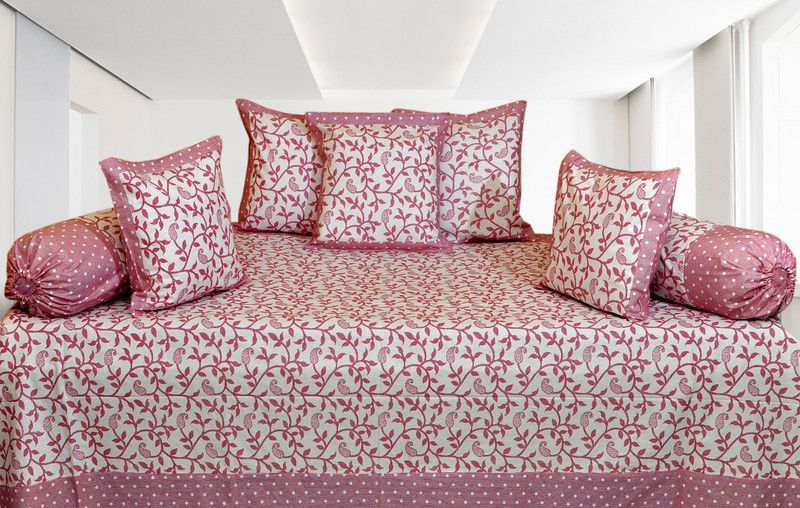 Click Shoppe Cotton Floral Diwan Set  (Pink)