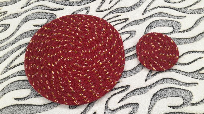 WELHOUSE Round Pack of 2 Table Placemat  (Brown, Cotton)